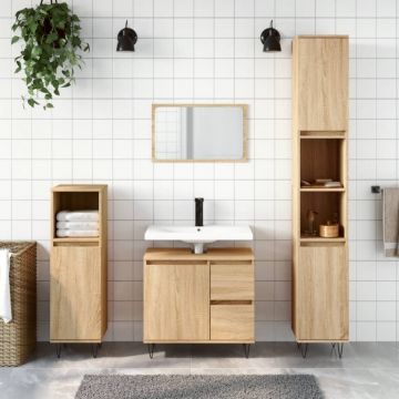 Set mobilier de baie, 3 piese, stejar sonoma, lemn prelucrat