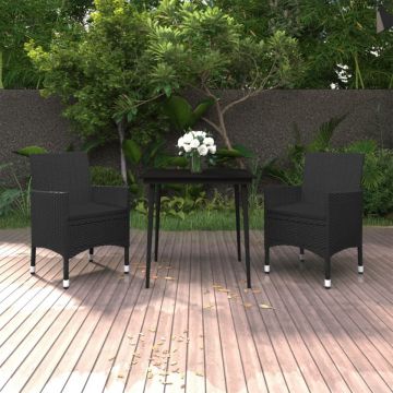 Set mobilier de grădină cu perne, 3 buc, poliratan și sticlă