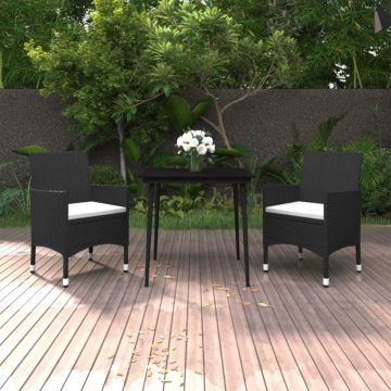 Set mobilier de grădină cu perne, 3 buc., poliratan și sticlă
