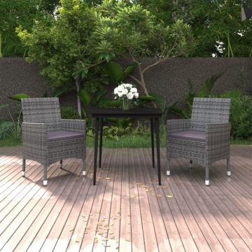 Set mobilier de grădină cu perne, 3 piese, poliratan și sticlă