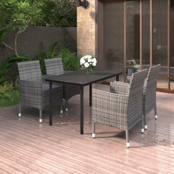 Set mobilier de grădină cu perne 5 piese poliratan & sticlă