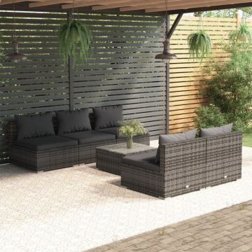 Set mobilier de grădină cu perne, 6 piese, gri, poliratan