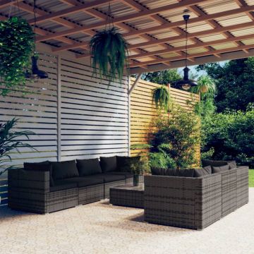 Set mobilier de grădină cu perne, 8 piese, gri, poliratan