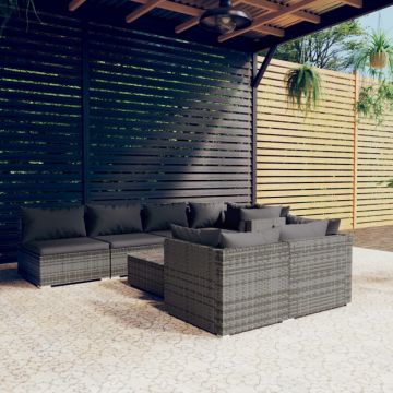 Set mobilier de grădină cu perne, 8 piese, gri, poliratan
