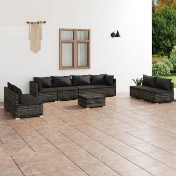 Set mobilier de grădină cu perne, 9 piese, gri, poliratan