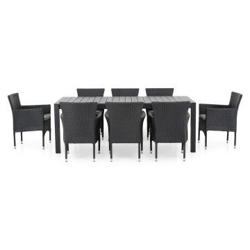 Set mobilier gradina/terasa, 8 scaune + masa extensibila Encore, aluminiu, gri/negru