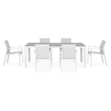 Set mobilier gradina/terasa Encore/Baria, 7 piese, 205x90x74 cm/56.5x62x86 cm, aluminiu, alb/gri