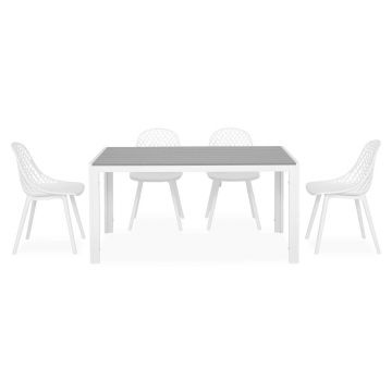 Set mobilier gradina/terasa Encore/Cosmos, 5 piese, 150x90x74 cm/46.5x54x84 cm, aluminiu/polipropilena, alb/gri