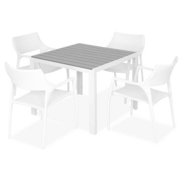 Set mobilier gradina/terasa Encore/Golf, 5 piese, 90x90x74 cm/62x56x84.5 cm, aluminiu, alb/gri