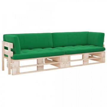 Canapea din paleți cu 2 locuri, cu perne, lemn pin tratat