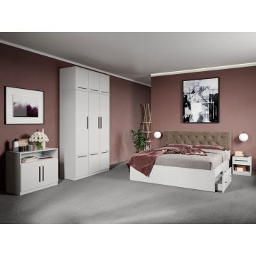 Set dormitor complet Alb cu comoda - Madrid - C38 Set dormitor complet Alb cu comoda - Madrid - C38