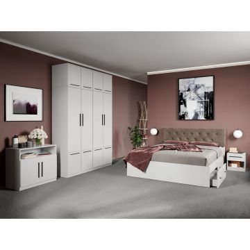Set dormitor complet Alb cu comoda - Madrid - C46 Set dormitor complet Alb cu comoda - Madrid - C46