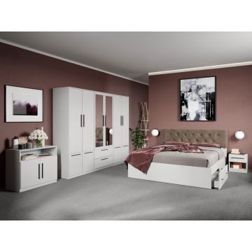 Set dormitor complet Alb cu comoda - Madrid - C60 Set dormitor complet Alb cu comoda - Madrid - C60