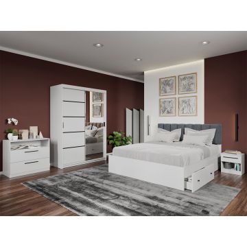 Set dormitor complet Alb cu Oglinda - Elis - C19