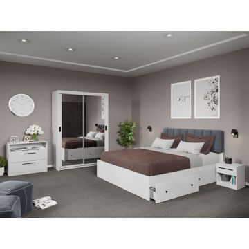 Set dormitor complet Alb cu Oglinda - Karin - C21
