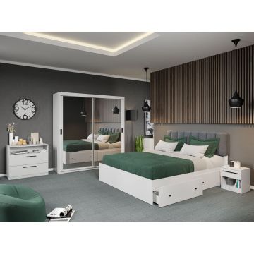 Set dormitor complet Alb cu Oglinda - Karin - C7