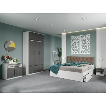 Set dormitor complet Alb-Gri cu comoda - Madrid - C102