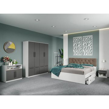 Set dormitor complet Alb-Gri cu comoda - Madrid - C106