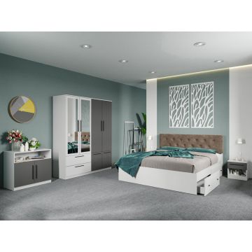 Set dormitor complet Alb-Gri cu comoda - Madrid - C108