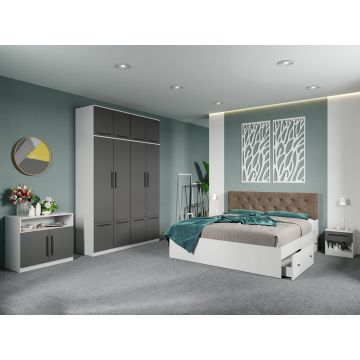 Set dormitor complet Alb-Gri cu comoda - Madrid - C110