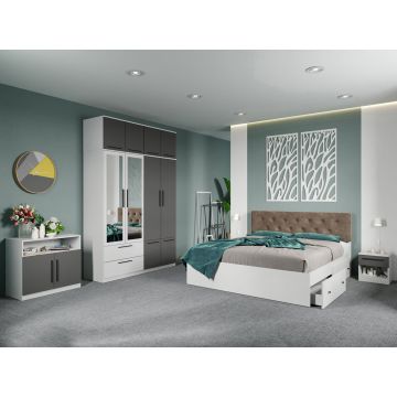 Set dormitor complet Alb-Gri cu comoda - Madrid - C112