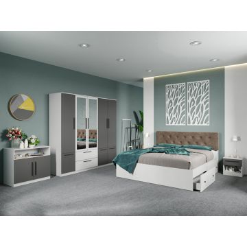 Set dormitor complet Alb-Gri cu comoda - Madrid - C116