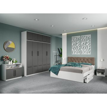 Set dormitor complet Alb-Gri cu comoda - Madrid - C118