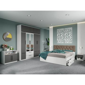 Set dormitor complet Alb-Gri cu comoda - Madrid - C120 Set dormitor complet Alb-Gri cu comoda - Madrid - C120
