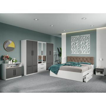 Set dormitor complet Alb-Gri cu comoda - Madrid - C124