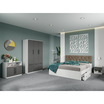 Set dormitor complet Alb-Gri cu comoda - Madrid - C98