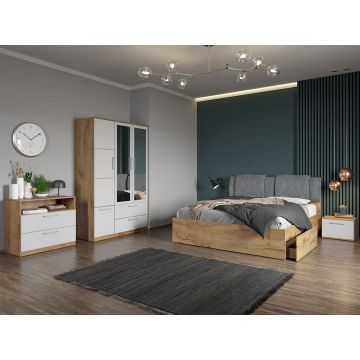 Set dormitor complet Alb-Stejar cu comoda- Acapulco - C44 Set dormitor complet Alb-Stejar cu comoda- Acapulco - C44