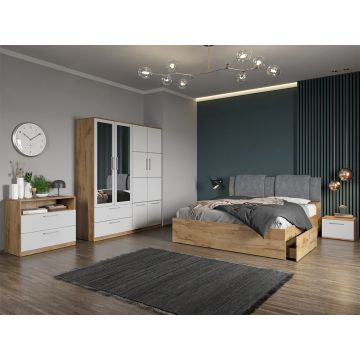 Set dormitor complet Alb-Stejar cu comoda - Acapulco - C48 Set dormitor complet Alb-Stejar cu comoda - Acapulco - C48
