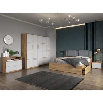 Set dormitor complet Alb-Stejar cu comoda - Acapulco - C50 Set dormitor complet Alb-Stejar cu comoda - Acapulco - C50