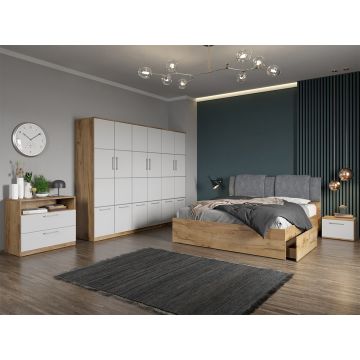 Set dormitor complet Alb-Stejar cu comoda - Acapulco - C54 Set dormitor complet Alb-Stejar cu comoda - Acapulco - C54