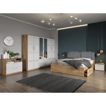 Set dormitor complet Alb-Stejar cu comoda - Acapulco - C56 Set dormitor complet Alb-Stejar cu comoda - Acapulco - C56
