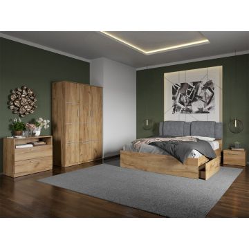 Set dormitor complet Stejar Auriu cu comoda - Acapulco - C22