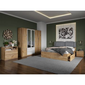 Set dormitor complet Stejar Auriu cu comoda - Acapulco - C32