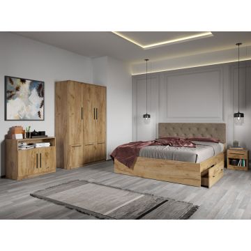 Set dormitor complet Stejar Auriu cu comoda - Madrid - C02