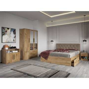 Set dormitor complet Stejar Auriu cu comoda - Madrid - C04
