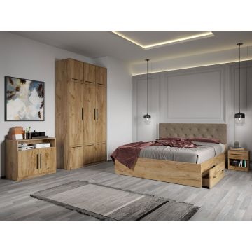 Set dormitor complet Stejar Auriu cu comoda - Madrid - C06
