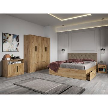 Set dormitor complet Stejar Auriu cu comoda - Madrid - C10