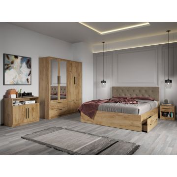 Set dormitor complet Stejar Auriu cu comoda - Madrid - C12