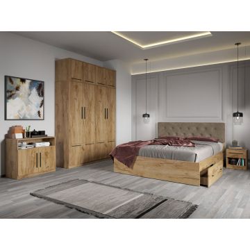 Set dormitor complet Stejar Auriu cu comoda - Madrid - C14