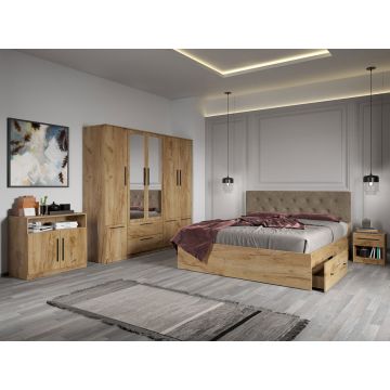 Set dormitor complet Stejar Auriu cu comoda - Madrid - C20