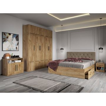 Set dormitor complet Stejar Auriu cu comoda - Madrid - C22