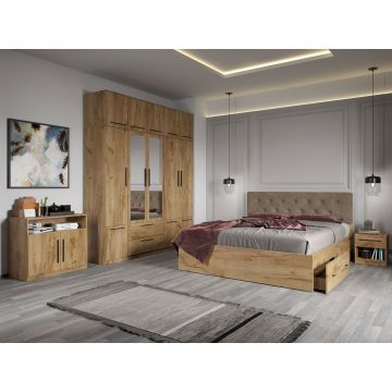 Set dormitor complet Stejar Auriu cu comoda - Madrid - C24 Set dormitor complet Stejar Auriu cu comoda - Madrid - C24