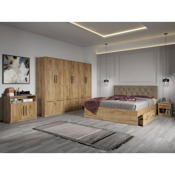 Set dormitor complet Stejar Auriu cu comoda - Madrid - C26