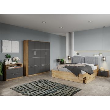 Set dormitor complet Stejar Auriu-Gri cu comoda - Acapulco - C66