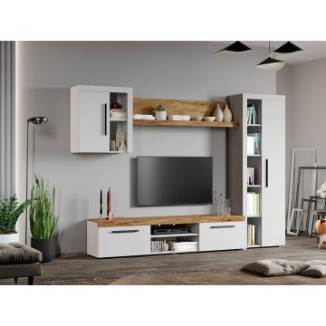 Set Mobilier Living Alb cu Stejar Auriu-Olaf-C15