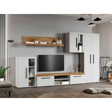 Set Mobilier Living Alb cu Stejar Auriu-Olaf-C05